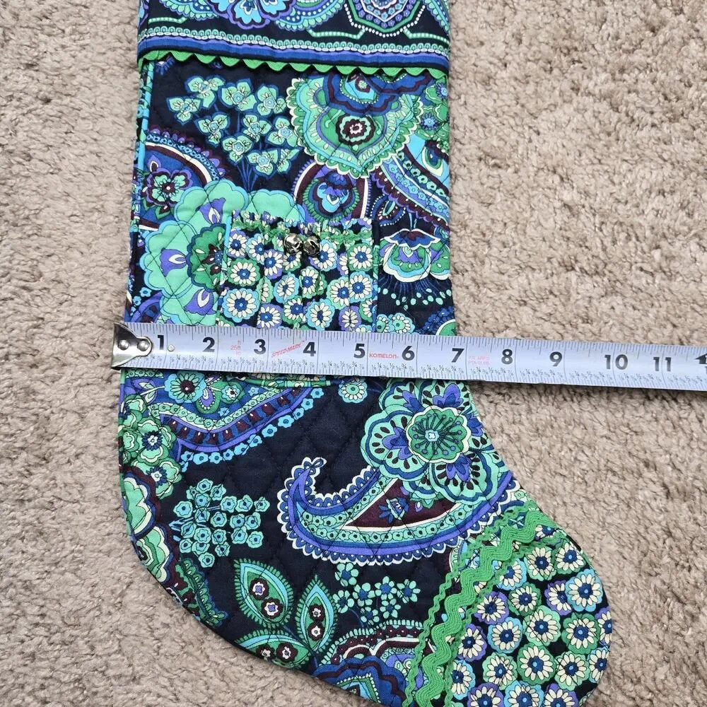 Vera Bradley Christmas paisley Stocking Blue Rhapsody with Bells